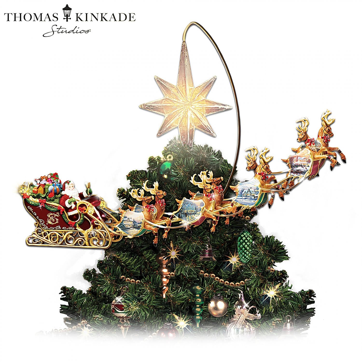 Thomas Kinkade Holidays in Motion Rotating Illuminated Tree Topper: Animated Christmas Decor by The Bradford Editions