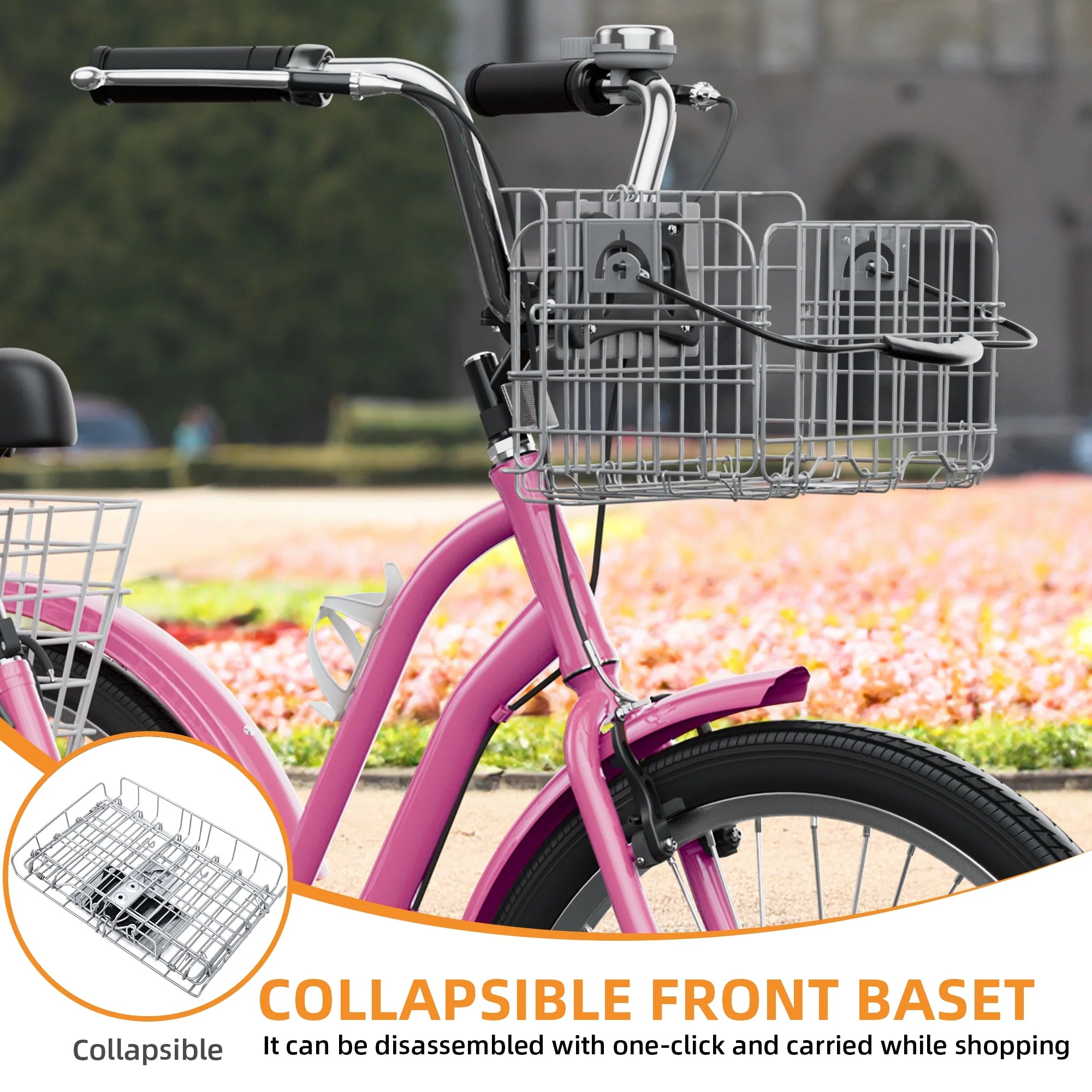 Dextrus 24 in 3 - Wheel Bike, Single Speed Adult Trike, Low Step - Through Cruiser with Front & Rear Baskets, Large Adjustable Seat with Backrest for Seniors, Men, and Women (Purple)