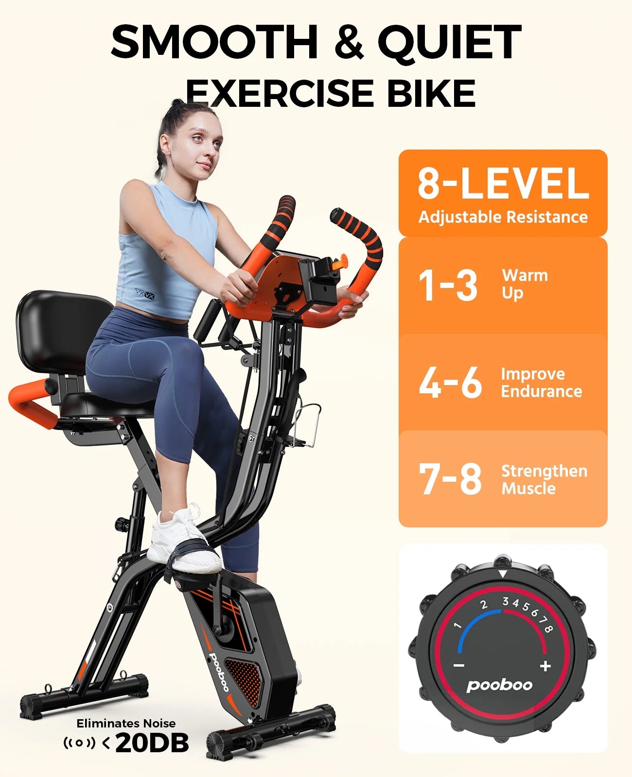 Pooboo 4in1 Folding Exercise Bike Indoor Cycling Bike Stationary Magnetic X Bike Gym Workout 300 lb Easy to Get on/Off