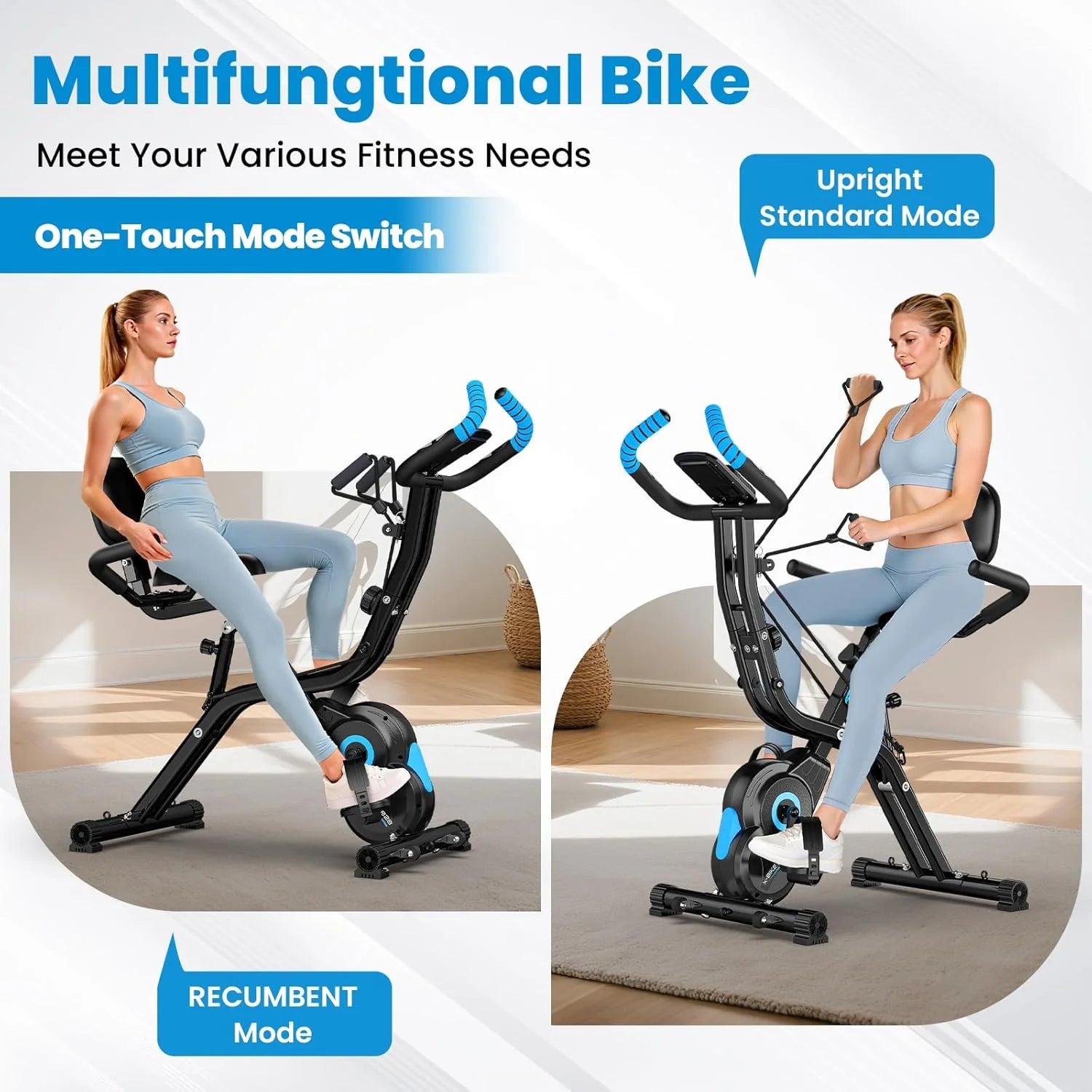 Pooboo 4in1 Folding Exercise Bike Indoor Cycling Bike Stationary Magnetic X Bike Gym Workout 300 lb Easy to Get on/Off