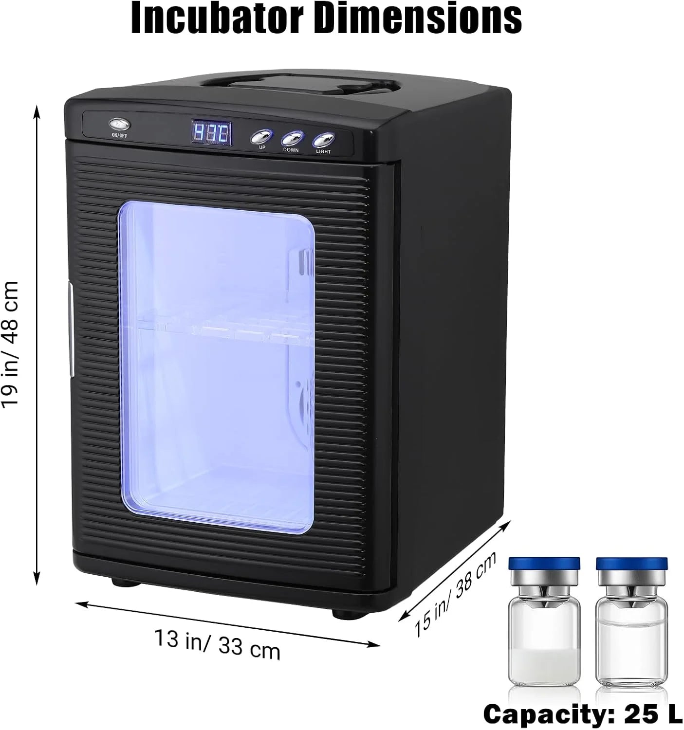 Garvee 25 L Reptile Incubator for Hatching Eggs - Portable Scientific Laboratory Incubator, Temperature Controlled 10� - - 60� - for Small Reptiles, Cooling and Heating Digital Incubator, 12V/110V Black