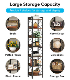 Tribesigns 78.7 in Tall Narrow Bookshelf, Freestanding 7 - Tier Bookcase, Skinny Corner Storage Organizer for Home Office