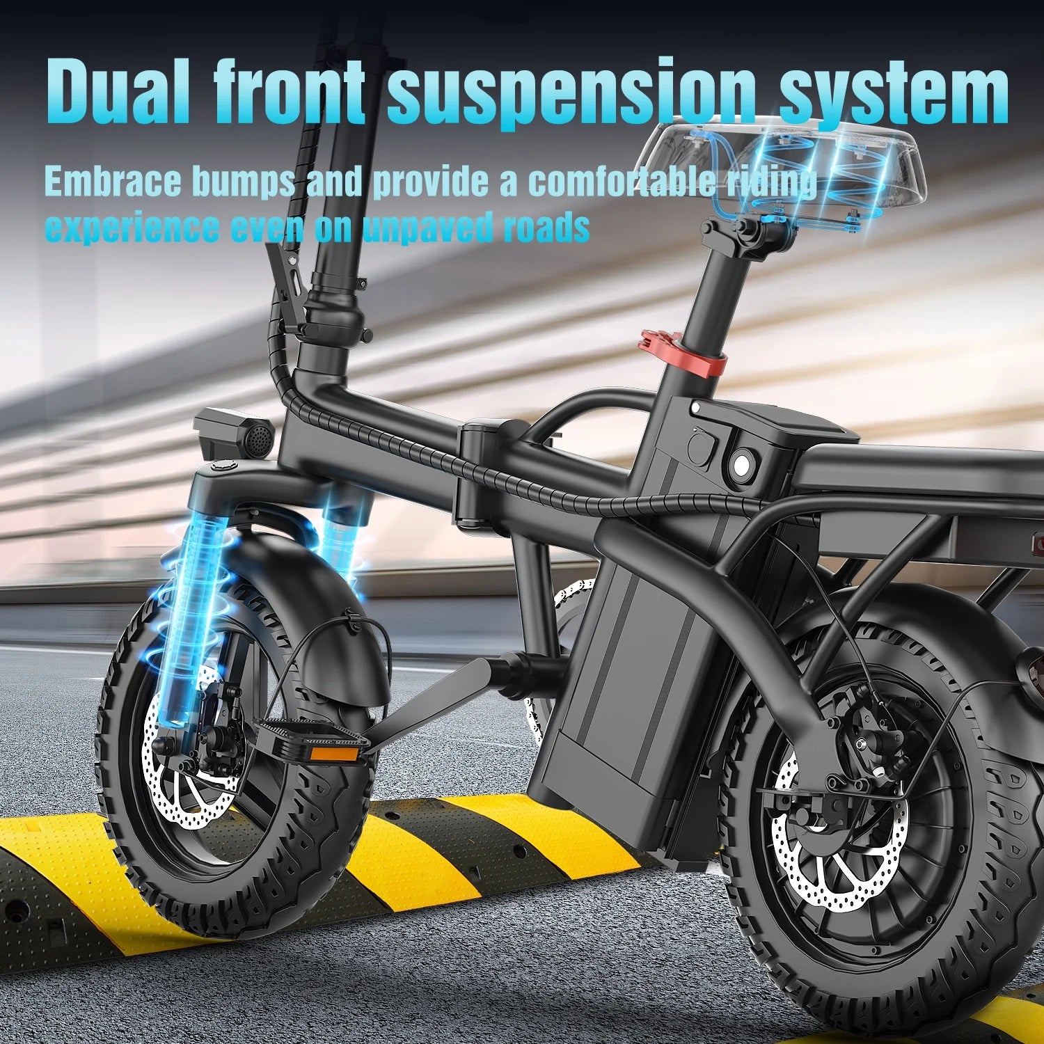 14" Electric Bike with Dual Front Suspension，500w Folding Ebike, up to 25miles 20MPH, 48V Removable Lithium - Battery, Stylish 14" Foldable Commuting Electric Bicycle for Women & Men
