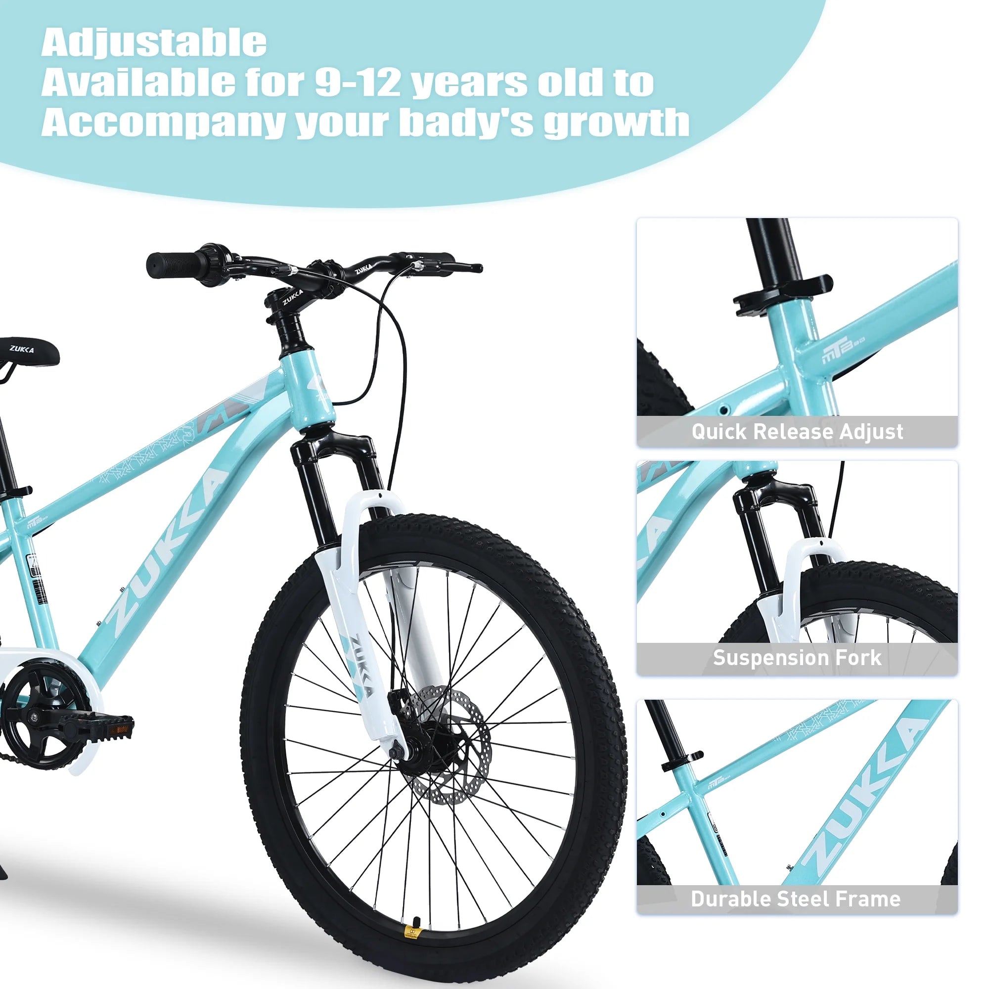 Zukka 20 in Kids Mountain Bike Steel Frame Hardtail Bicycle for Child Aged 7 - 10 Years Pink