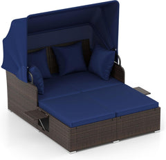 Tangkula Patio Rattan Daybed with Retractable Canopy