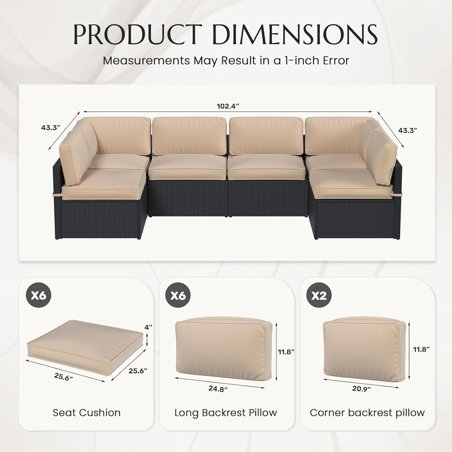 AECOJOY Outdoor Cushions for Patio Furniture 14PCS Outdoor Cushion Covers Replacement Washable with Zipper