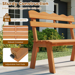 Tangkula 2 Person Patio Garden Bench with Waved Backrest and Slatted Seat