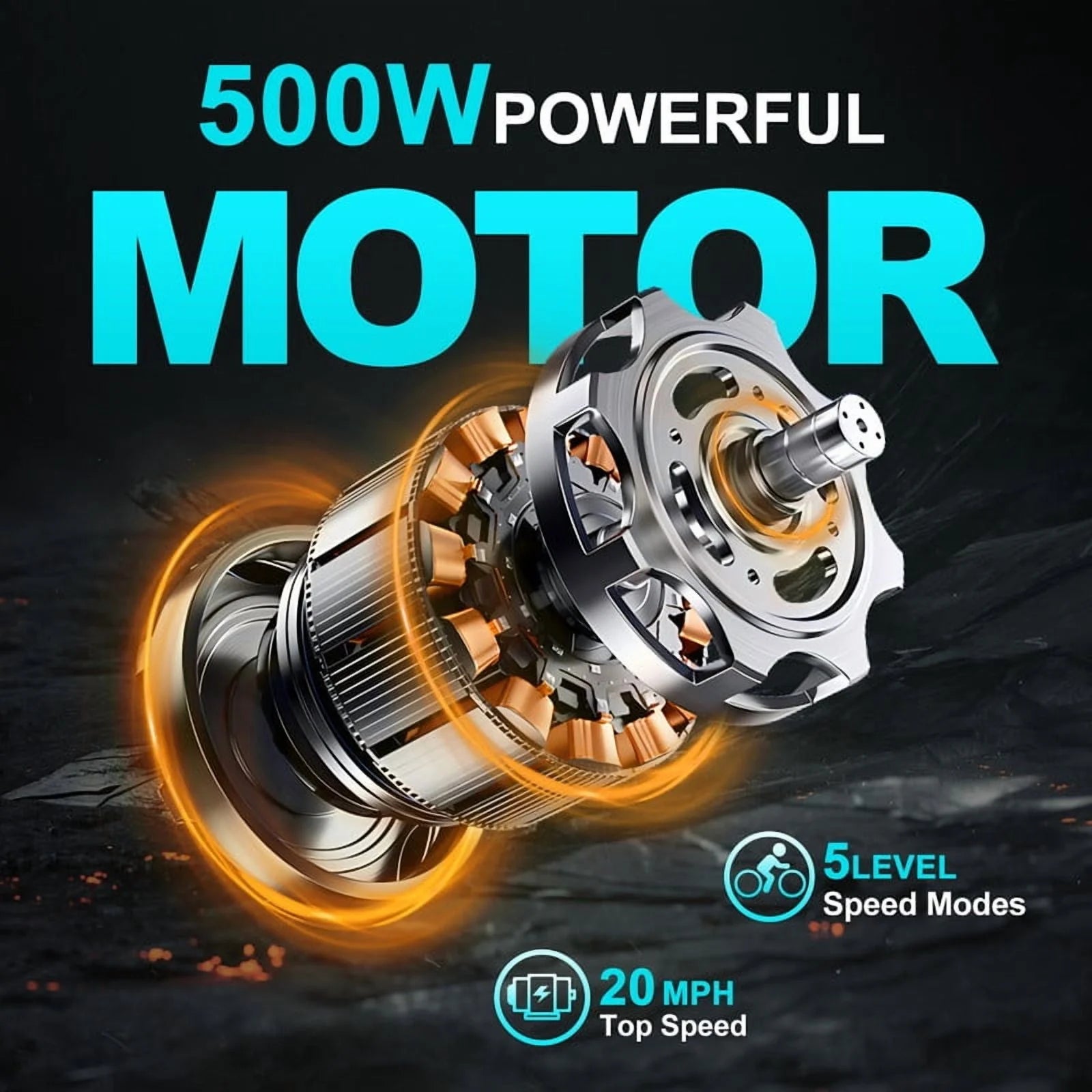 750W Peak Electric Bike for Adults, 500W Motor, 20"x2.5" Fat Tire Folding Ebike, 48V 7.8ah Battery 43miles Long Ranges, up to 24MPH Max Speed