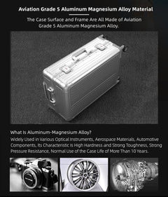 All Aluminum Magnesium Hardshell Carry on Luggage with Wheels, Modern Zipperless Hardshell Checked Luggage with TSA Lock, Airline Approved Metal Suitcase Travel Metal Rolling Luggage