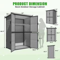 AECOJOY 58 Cu.Ft Resin Outdoor Storage Cabinet Waterproof with Shelves, Dark Gray