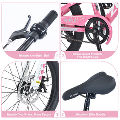 Zukka 20 in Kids Mountain Bike Steel Frame Hardtail Bicycle for Child Aged 7 - 10 Years Pink
