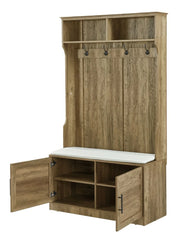 Entryway Hall Tree with Storage Bench, Wooden Coat Rack with Sponge Pad and 4 Dual Hooks, Storage Shelf Organizer with 2 - Door Cabinet for Entryway, Bedroom, Easy to Assemble