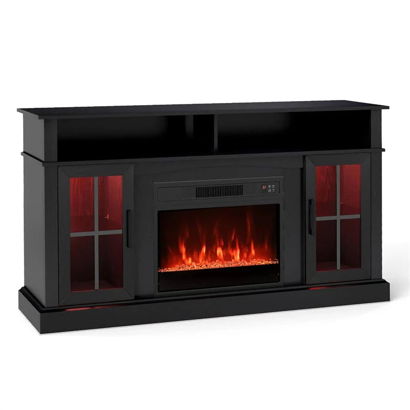 58" Electric Fireplace TV Stand for 65" TVs, Entertainment Center with 28" Fireplace Heater Insert, LED Lights, Remote Control & Storage