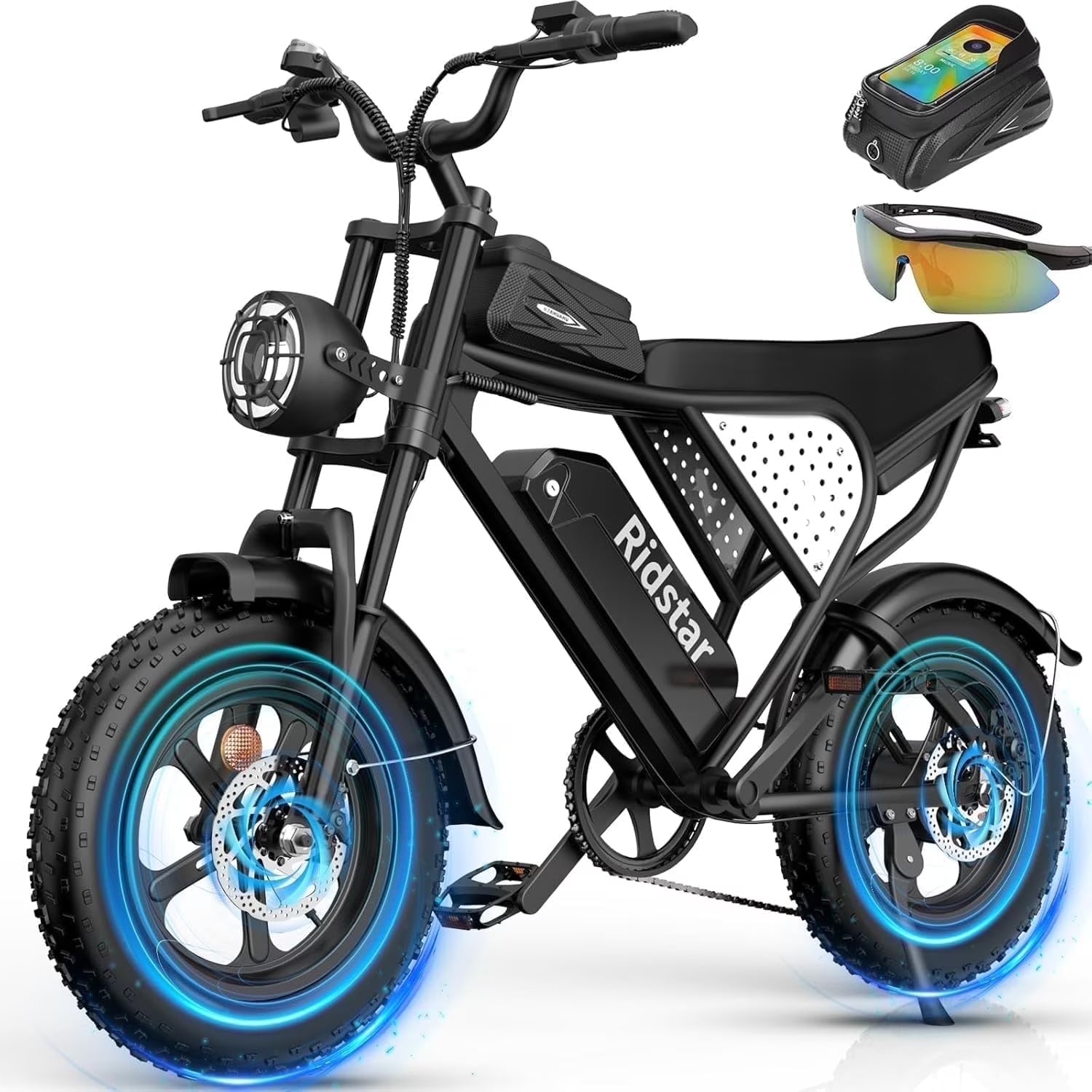 Ridstar Electric Biycle for Adults, 1200W 32MPH, 48V 20AH Electric Dirt Bike, 20" Fat Tire 7 Speed Mountain Bike UL2849