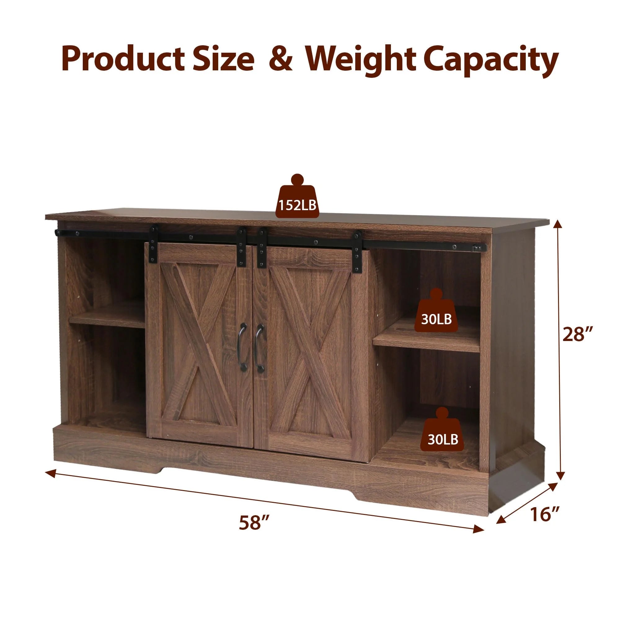 Mayincolor Farmhouse TV Stand for 65+ Inch TV, 34'' Tall Entertainment Center with Sliding Barn Doors, Rustic Wood Media Console Storage Cabinet Television Stand for Living Room, Light Grey