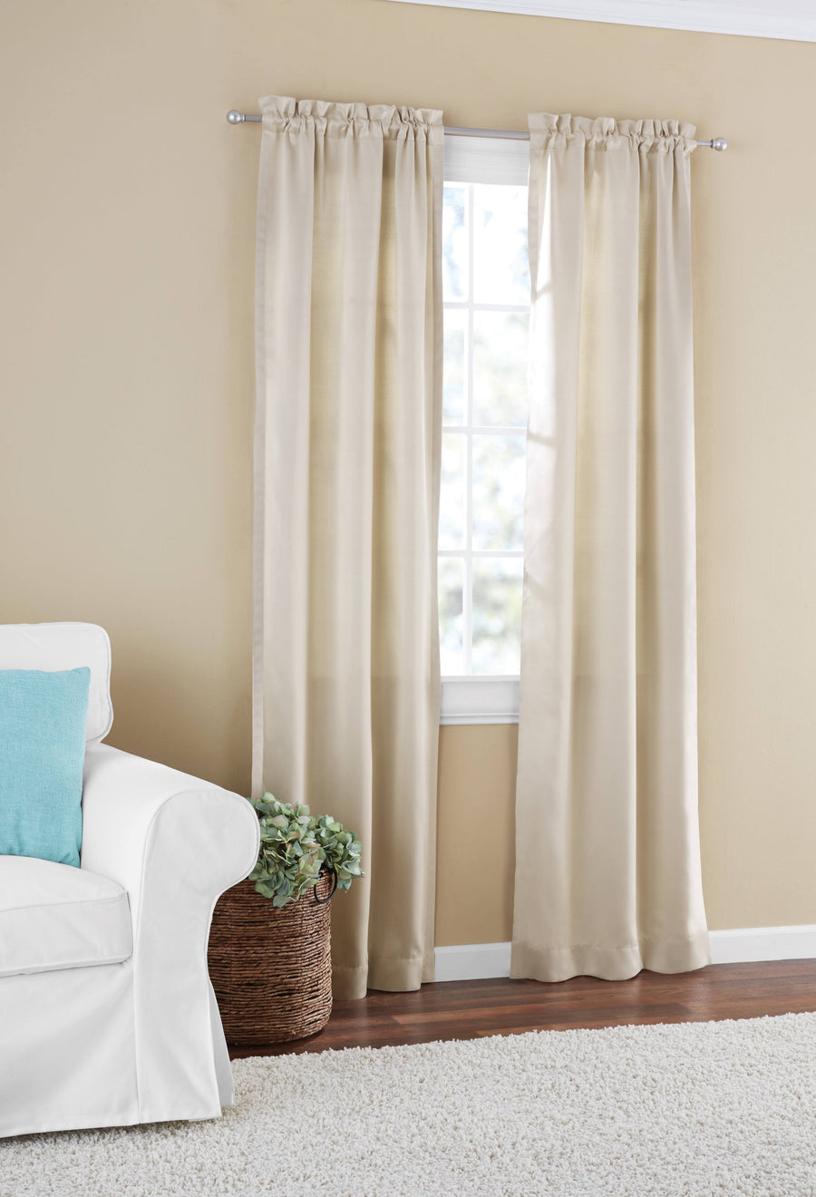 Mainstays Room Darkening Solid Woven Window Curtain Panel Pair, 60x84, Beige