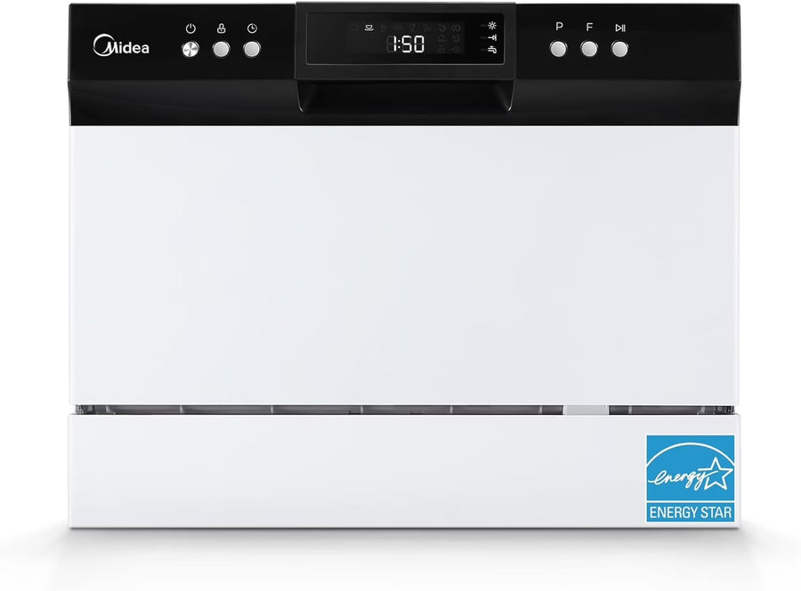 Midea Portable Countertop Dishwasher, 6 Place Settings, 8 Programs, White, MDC22P1AWW, New