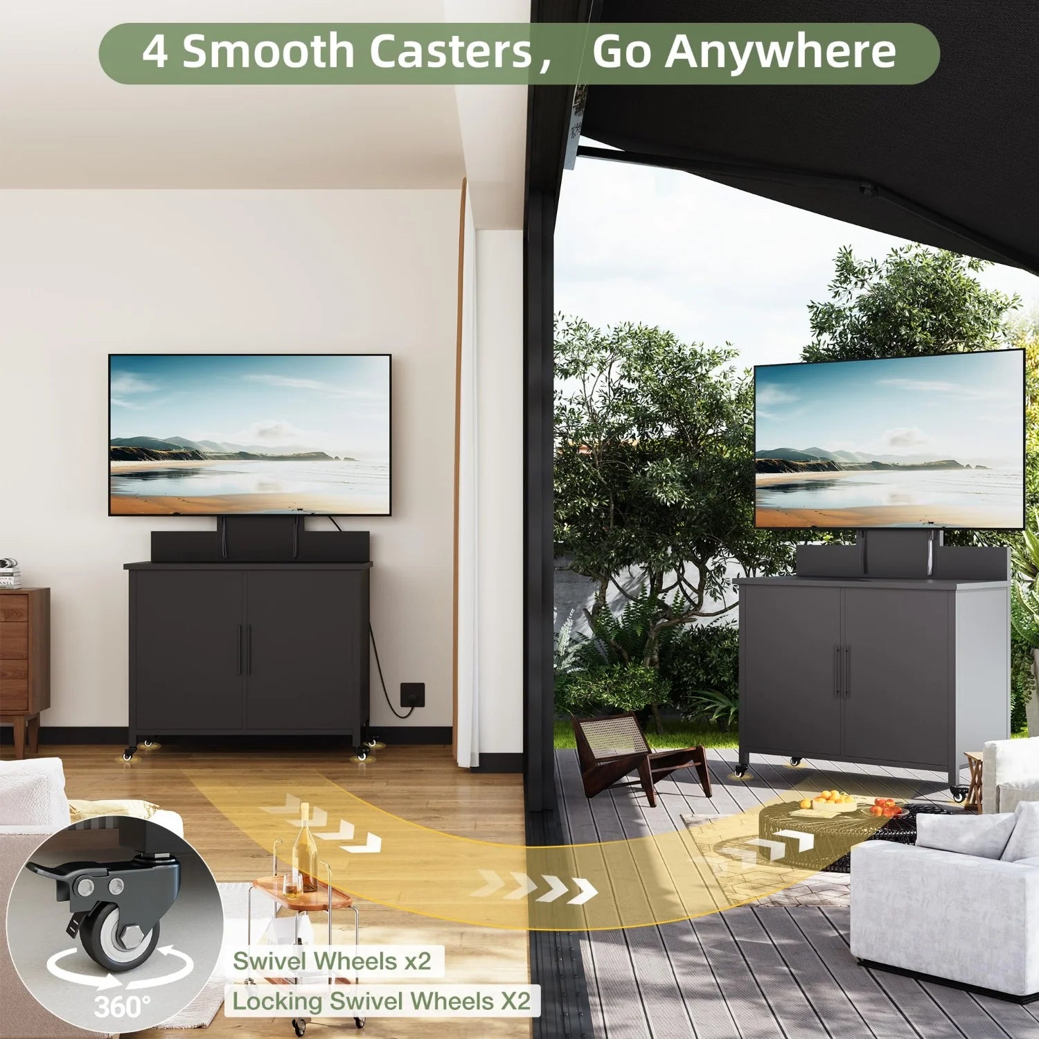AECOJOY Outdoor Storage Cabinet with TV Mount for 40–85 Inch TVs, Outdoor TV Stand with Storage Cabinet Waterproof