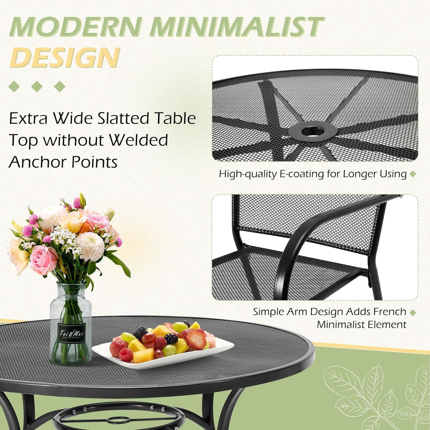 AECOJOY Metal Patio Table with 1.73" Umbrella Hole, Outdoor Round Dining Table