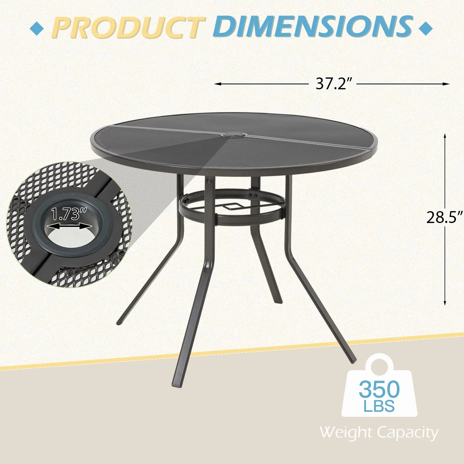 AECOJOY Metal Patio Table with 1.73" Umbrella Hole, Outdoor Round Dining Table
