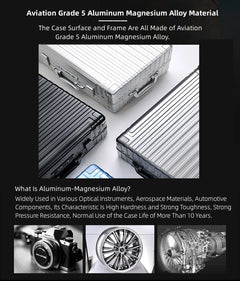 All Aluminum Hardshell Luggage, Airline Approved Zipperless Hardside Carry on Suitcase with Spinner Wheels, Checked Aluminium Luggage Metal Rolling Luggage Case for Travel, Business
