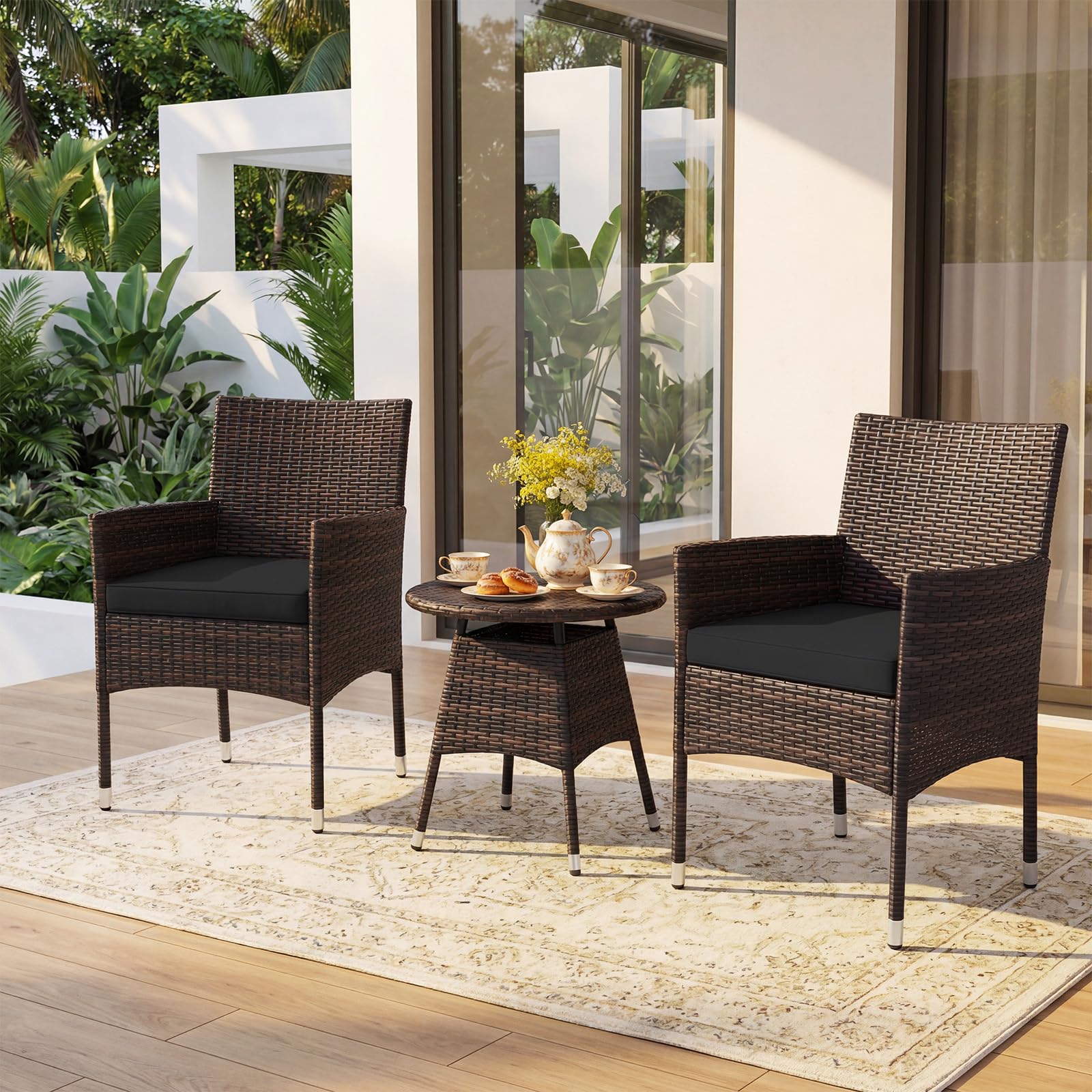 Tangkula 3 Piece Patio Furniture Set | Hand-Woven PE Wicker Conversation Set