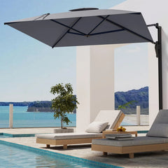 AECOJOY 10ft Cantilever Patio Umbrella, Large Rectangle Umbrella 180° Rotation Offset, Grey