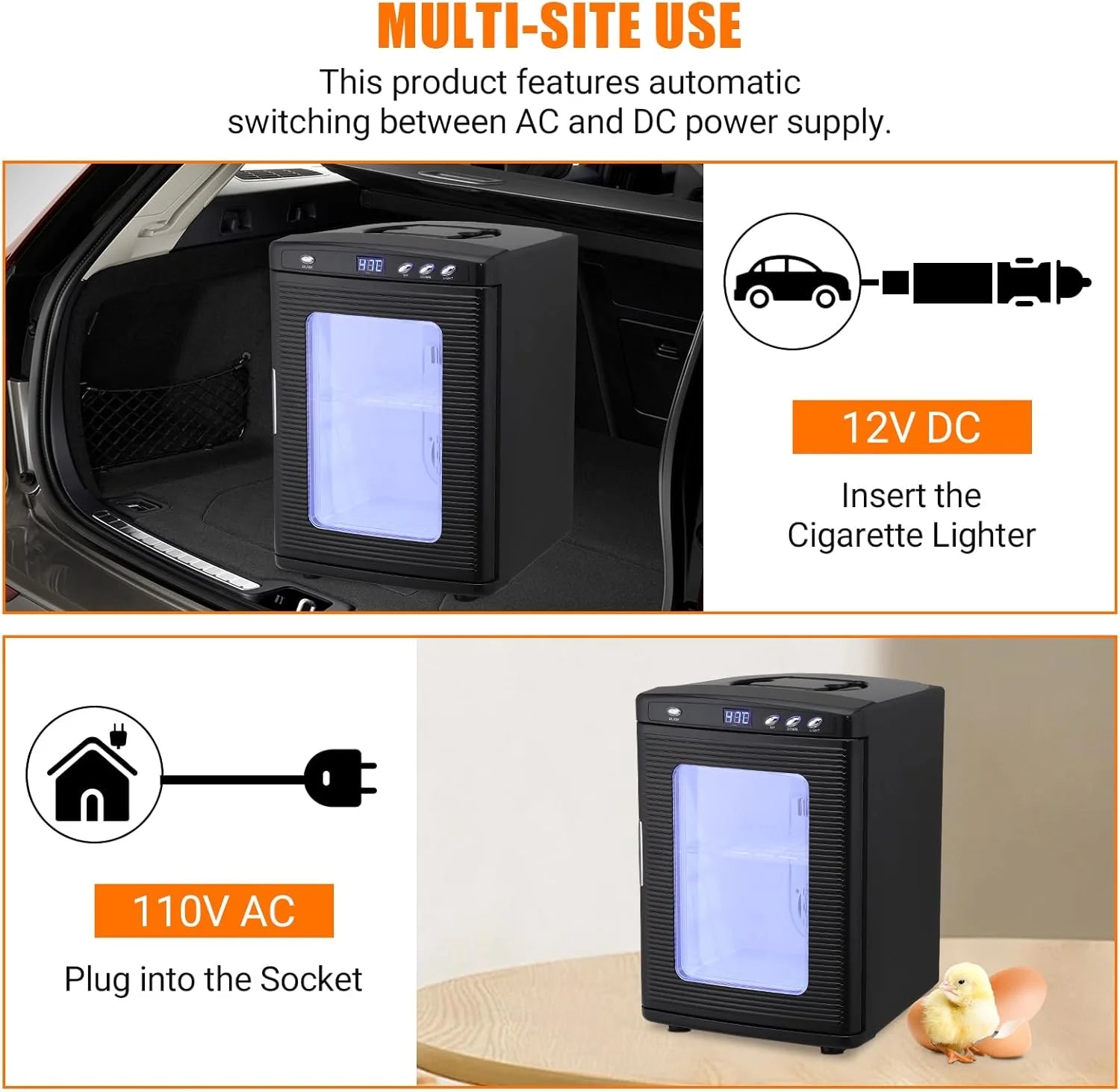 Garvee 25 L Reptile Incubator for Hatching Eggs - Portable Scientific Laboratory Incubator, Temperature Controlled 10� - - 60� - for Small Reptiles, Cooling and Heating Digital Incubator, 12V/110V Black