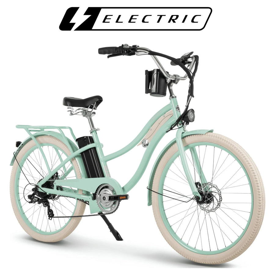 Nel Lusso 26 - Inch 7 - Speed Electric Cruiser Bike with Throttle, Mint Green, 36V, 350W, UL 2849 Compliant, by Huffy