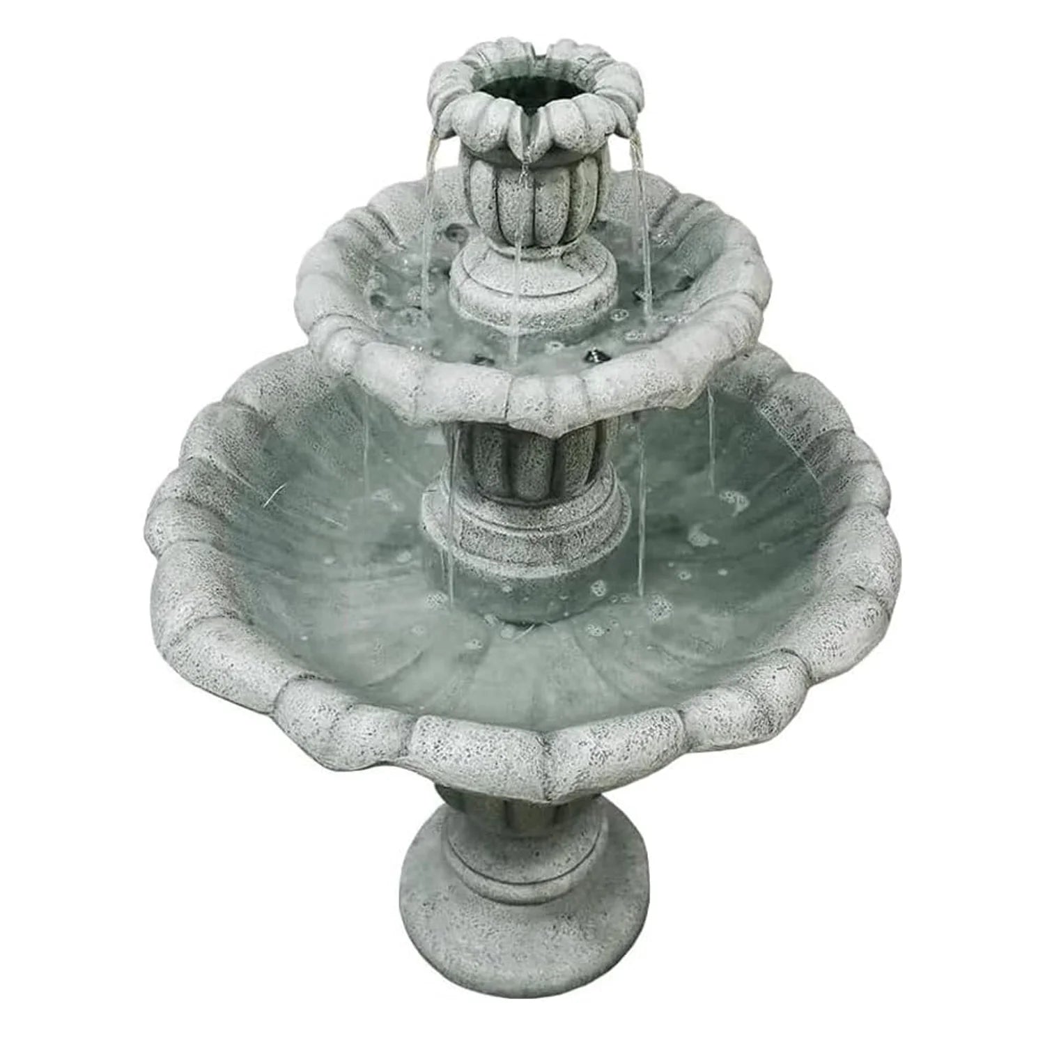 48�?h Outdoor Floor Water Fountain, 3 - Tiers Concrete Water Fountain with Submersible Electric Pump - Garden Cascading Waterfall for Yard Patio Lawn Home Decor