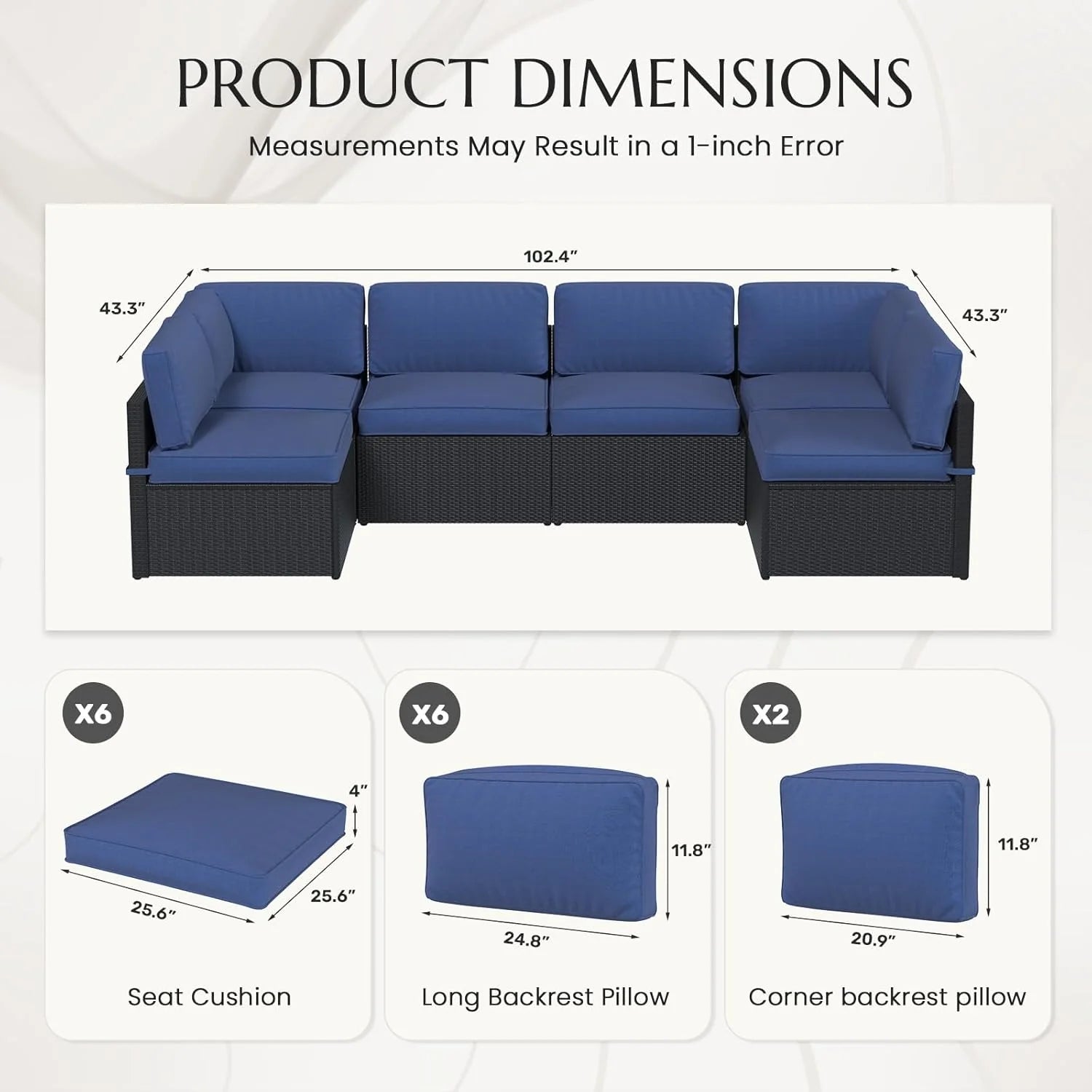 AECOJOY Outdoor Cushions for Patio Furniture 14PCS Outdoor Cushion Covers Replacement Washable with Zipper