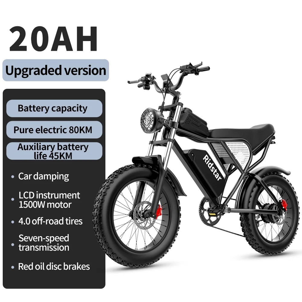 1500W MTB Electric Bicycle 48V 20ah Removable Battery E - Bike，electric Bike for Adults 20" Fat Tire Electric Motorcycle, Shimano 7 Speed Full Suspension Mountain Bike UL2849
