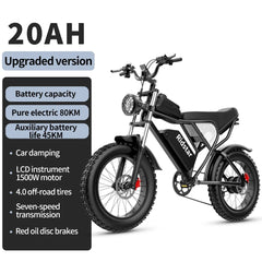 1500W MTB Electric Bicycle 48V 20ah Removable Battery E - Bike，electric Bike for Adults 20" Fat Tire Electric Motorcycle, Shimano 7 Speed Full Suspension Mountain Bike UL2849