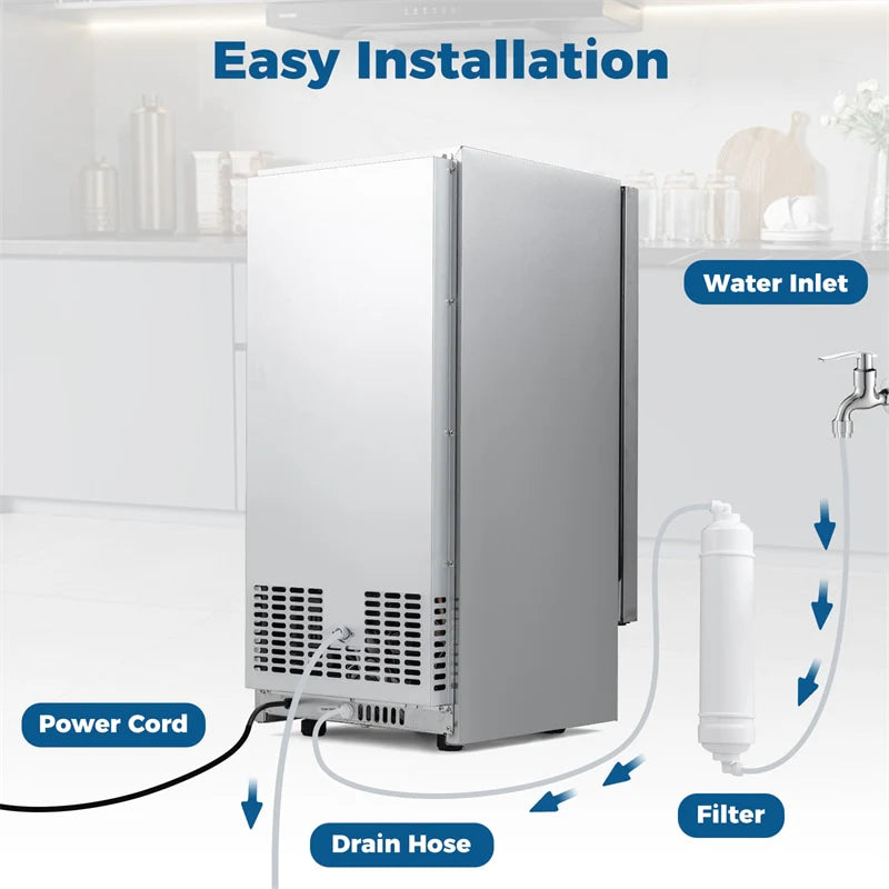 90 LBS/Day Commercial Undercounter Ice Maker, 15" Built-in Freestanding Ice Machine with Cooling Mode, 25 LBS Storage & Auto-Cleaning