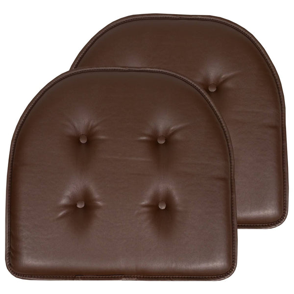 Sweet Home Collection Chair Cushion Memory Foam Pads Tufted Slip Non Skid Rubber Back U-Shaped 17 inch x 16 inch Seat Cover, 4 Pack, Faux Leather