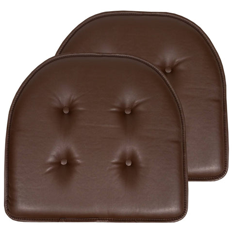 Sweet Home Collection Chair Cushion Memory Foam Pads Tufted Slip Non Skid Rubber Back U-Shaped 17 inch x 16 inch Seat Cover, 4 Pack, Faux Leather