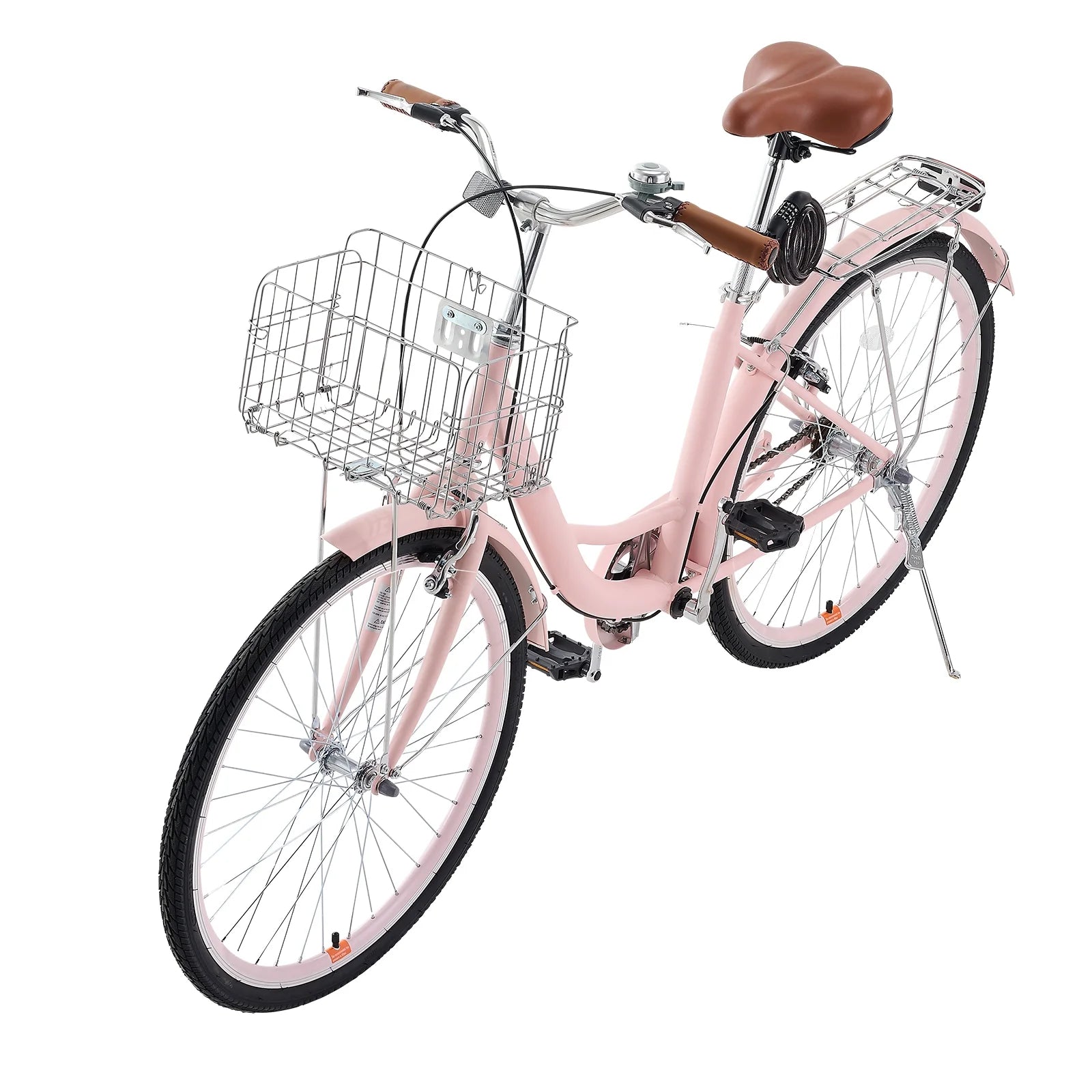 KFFKFF 26" Cruiser Bike, Single Speed, Rosé - Colored Seaside Cycling Bike with Spacious Basket and Back Stand, Reliable & Robust Leisure Bicycle with Modifiable Saddle