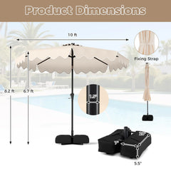Tangkula 10 FT Outdoor Patio Umbrella with Solar LED Lights and Weighted Base-Beige