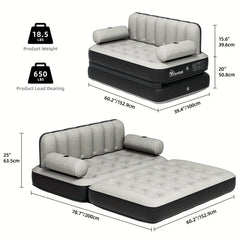 Inflatable Air Sofa Bed 2 - in - 1 Backrest Couch Airbed with Headboard and Pump Convertible Blow up Bed Mattress for Home, Camping, and Guests, Living Room Furniture, Queen Size