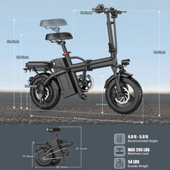 14" Electric Bike with Dual Front Suspension，500w Folding Ebike, up to 25miles 20MPH, 48V Removable Lithium - Battery, Stylish 14" Foldable Commuting Electric Bicycle for Women & Men