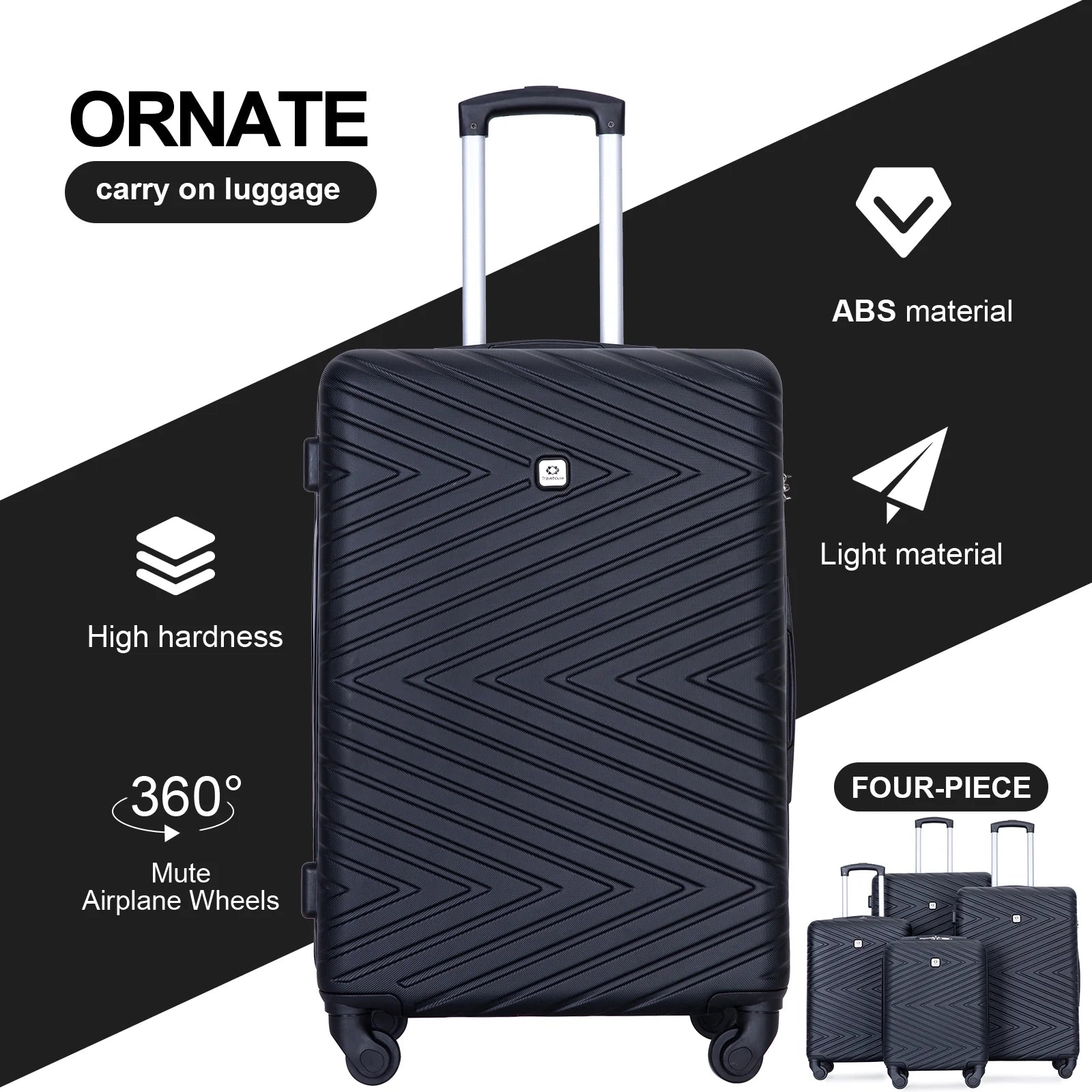 Travelhouse 4 Piece Hardshell Luggage Set Hardside Lightweight Suitcase with TSA Lock Spinner Wheels.(Blue)