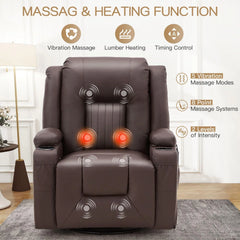 AECOJOY Massage Recliner Manual Chair with Heating & 360° Swivel Rocking Function, Brown