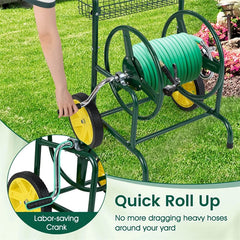 Garden Hose Reel Cart Holds 230FT of 5/8" Hose, Heavy-Duty Hose Cart with 2 Wheels & Storage Basket, Portable Water Hose Organizer for Yard