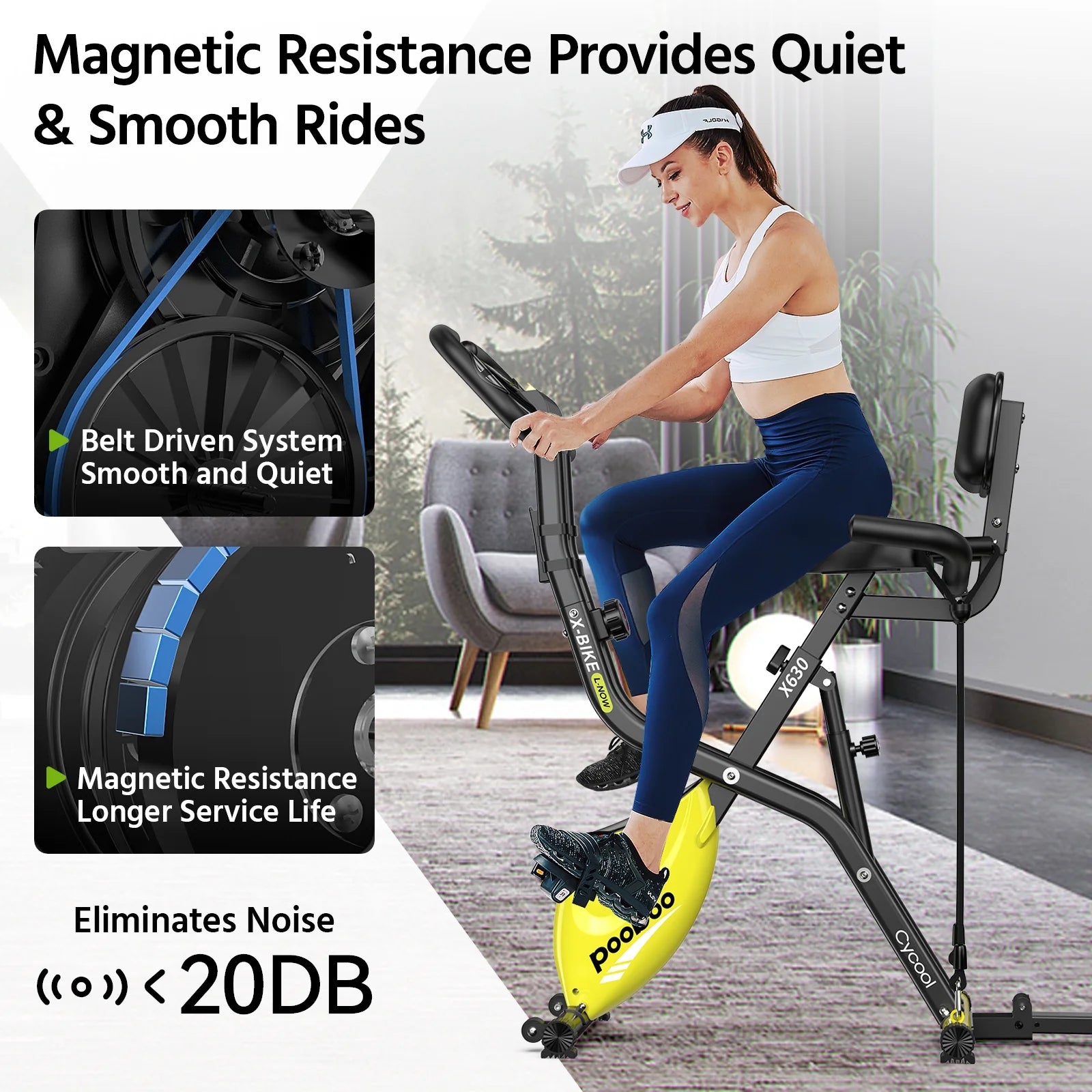 Pooboo 4in1 Folding Exercise Bike Indoor Cycling Bike Stationary Magnetic X Bike Gym Workout 300 lb Easy to Get on/Off