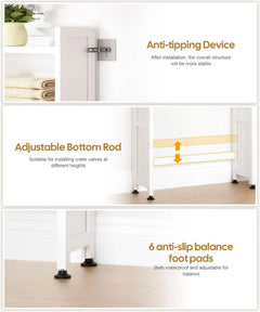 Over the Toilet Storage Cabinet with Acrylic Door Panel and Paper Towel Drawer, Bamboo Space Saver Shelf, Bathroom Organizer Rack Above WC (without Power Strip, White)