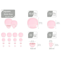 Stoneware Square 16pc Dinnerware Set, Matte Rosé