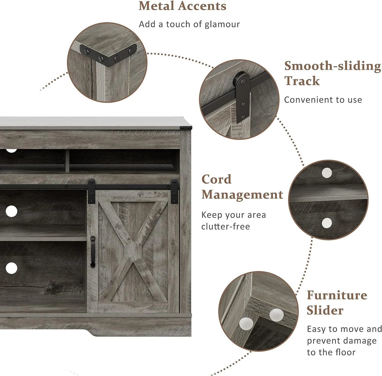 Mayincolor Farmhouse TV Stand for 65+ Inch TV, 34'' Tall Entertainment Center with Sliding Barn Doors, Rustic Wood Media Console Storage Cabinet Television Stand for Living Room, Light Grey
