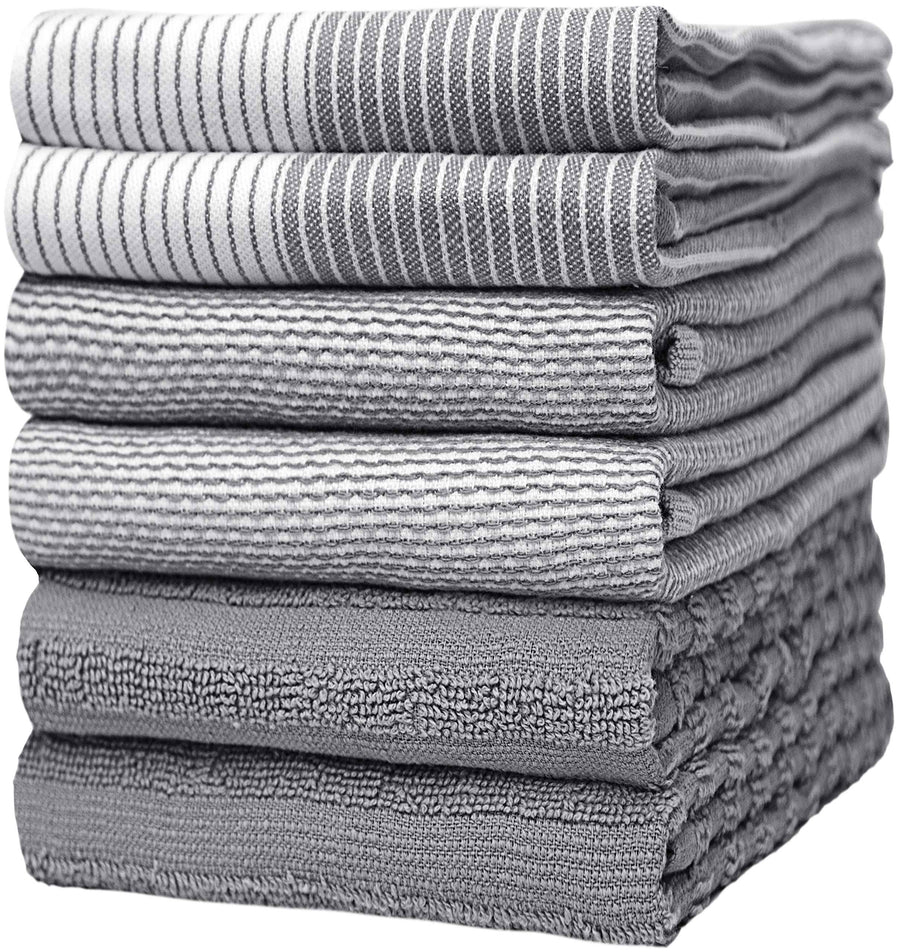 Bumble Towels Premium Kitchen,Hand Towels (20��x 28��, 6 Pack) Large Cotton, Dish, Flat & Terry Towel Highly Absorbent Tea Towels Set with Hanging Loop