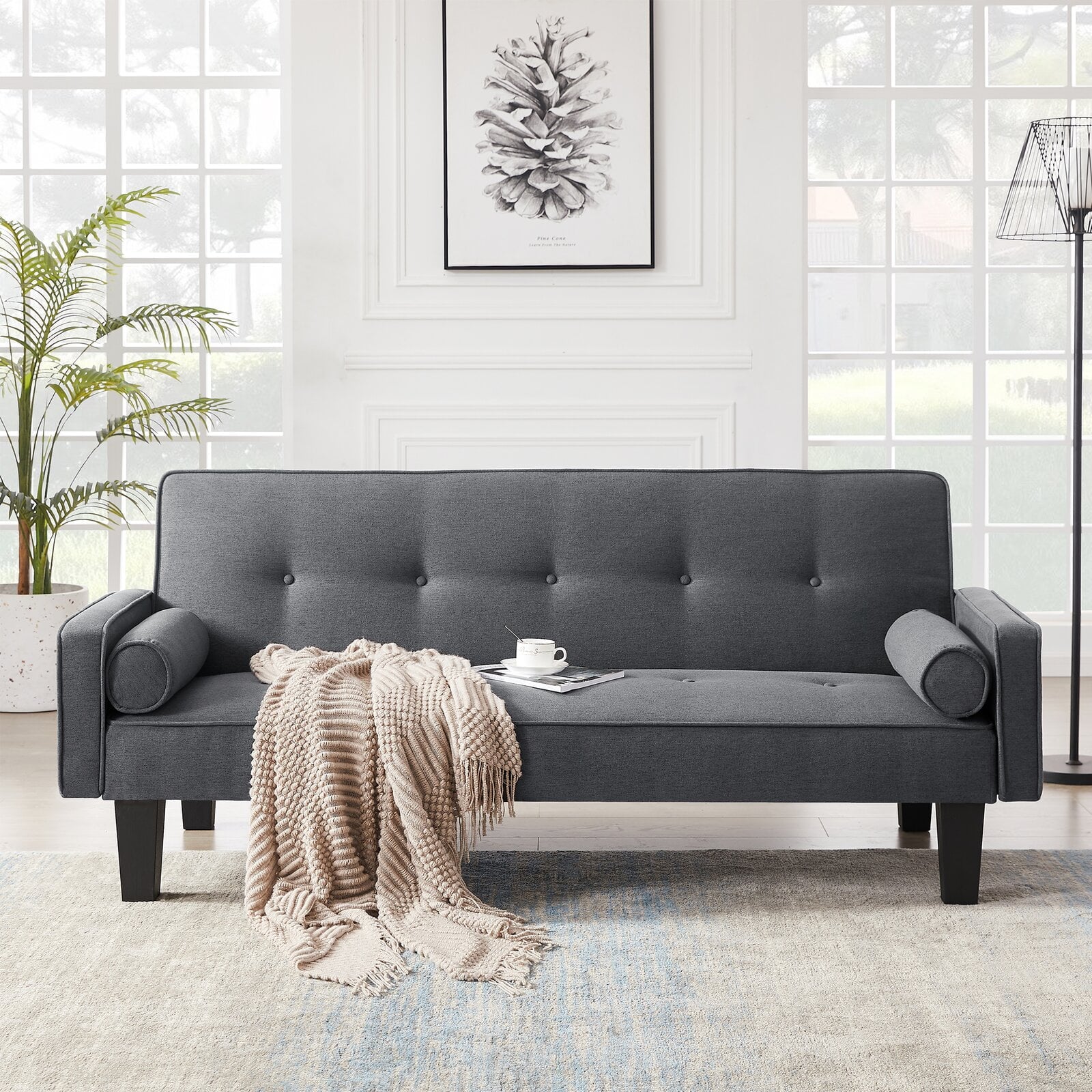 72" Convertible Loveseat Sofa Bed Sleeper Daybed, Modern Upholstered Folding Recliner, Small Futon Sofa for Living Room Apartment Office, Gray 02