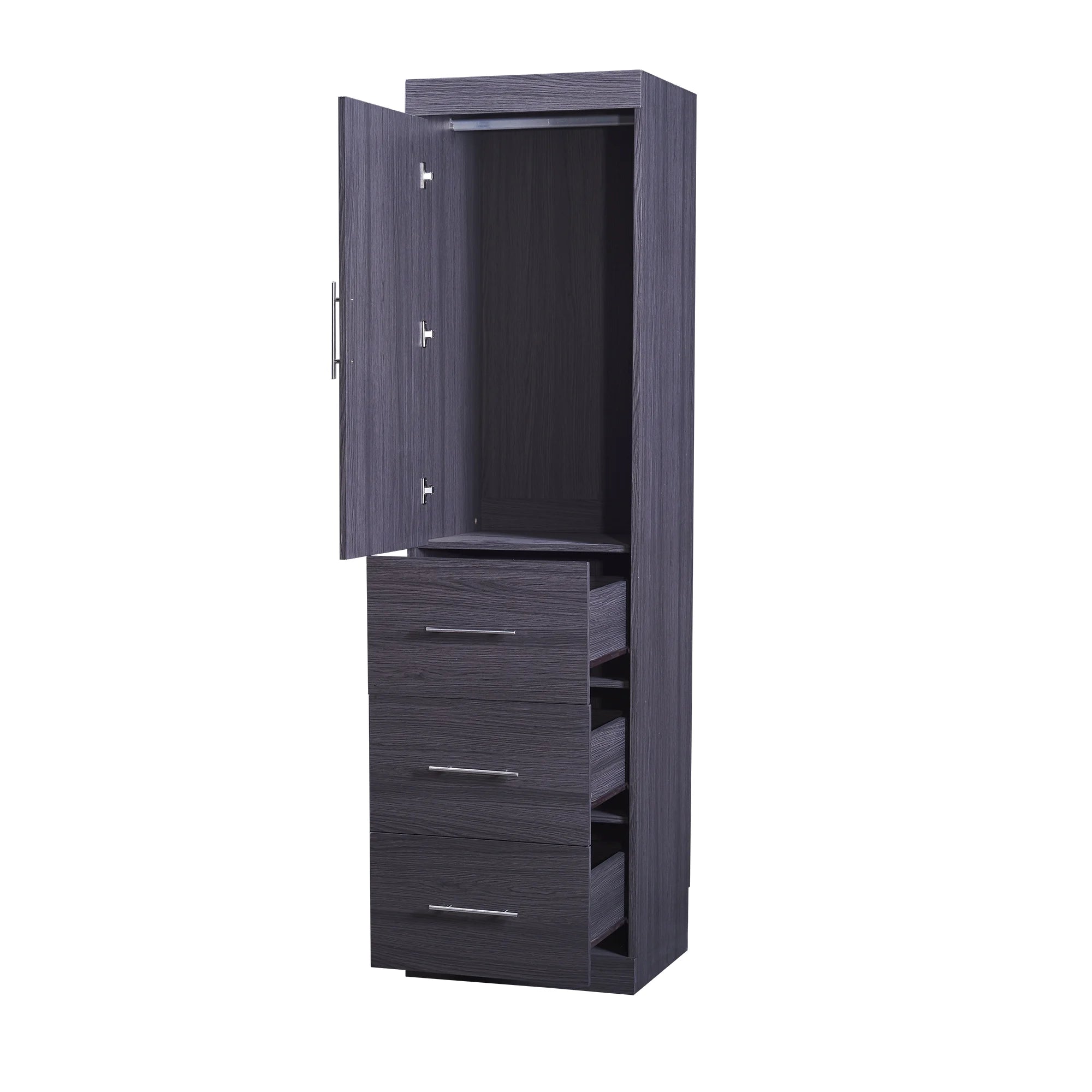 Euroco Wood Full Size Murphy Wall Bed with Wardrobe and Drawers for Living Room, Moveable Wardrobe and Drawers, Space - Saving & Easy Open and Close for Kids Teens Adults, Gray